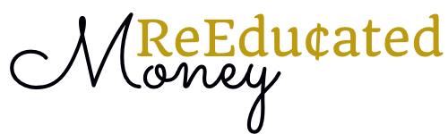 ReEducated money logo with Gold ReEducated with cent symbol and Cursive Money